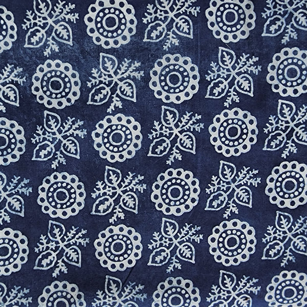 Pure Cotton Indigo  Intricate Flower  Design  Hand Block Print Fabric