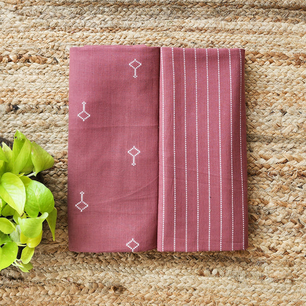 Top Bottom Combo Pure Cotton Handloom Mauve With White  Woven Fabric (2.5 Meters Each)