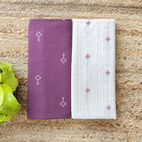 Top Bottom Combo Pure Cotton Handloom Dark Purple With White Woven Fabric (2.5 Meters Each)