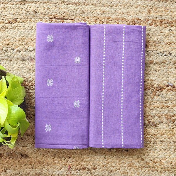 Top Bottom Combo Pure Cotton Handloom Purple With White Woven Fabric (2.5 Meters Each)