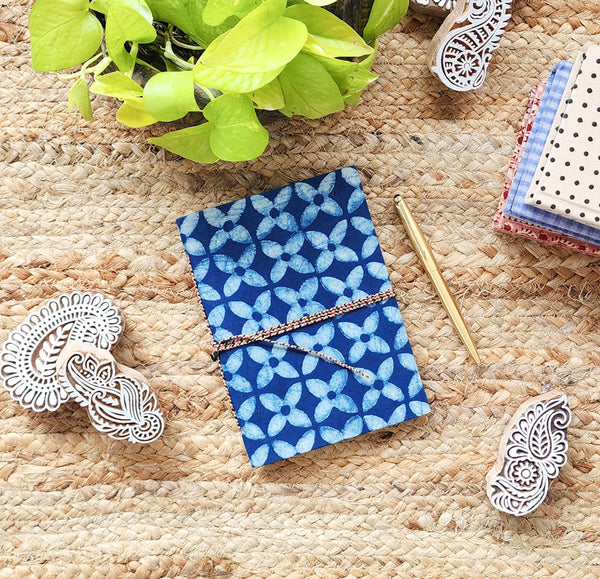 Handmade Upcycled Akola Indigo With Flower Bahi Diary