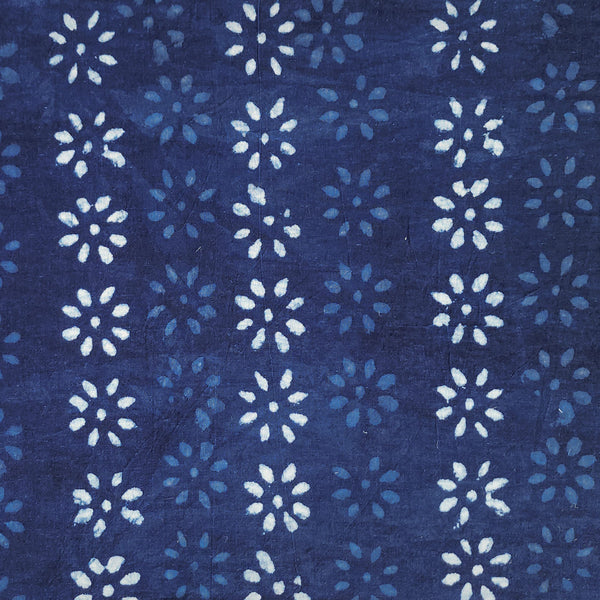 Pure Cotton Indigo Flower Border Hand Block Print Fabric