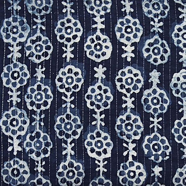 Pure Cotton Indigo Lurex Flower Jaal Hand Block Print Fabric