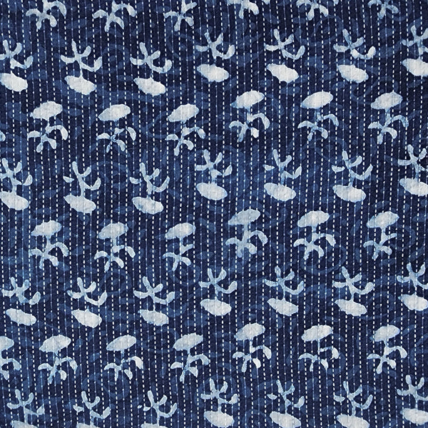 Pure Cotton Kaatha Indigo With Flower Motif Hand Block Print Fabric