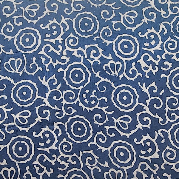 Pure Cotton Dabu Blue With Cream Flower Jaal Hand Block Print Fabric