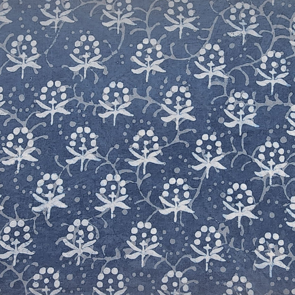 Pure Cotton Dabu Dark Navy Blue With White Flower Motif Hand Block Print Fabric