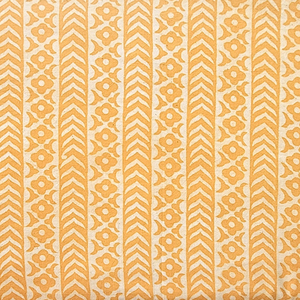 Pure Cotton Dabu Orange With Cream Border Hand Block Print Fabric