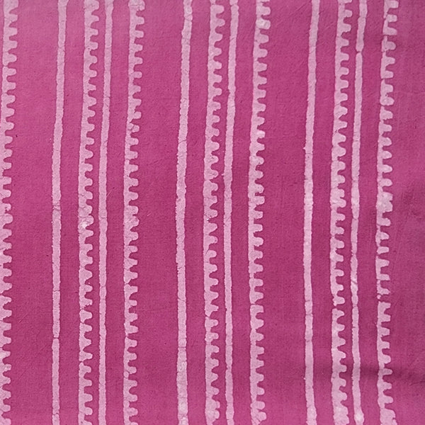 Pure Cotton Dabu Pink With Off White Border Stripes Hand Block Print Fabric