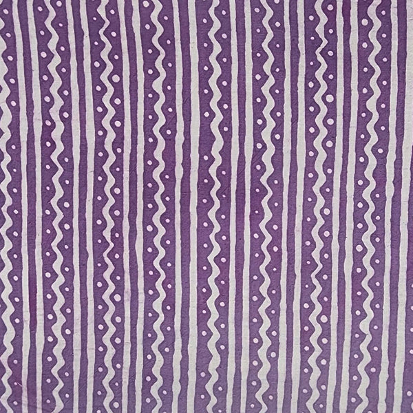 Pure Cotton Dabu Purple With White Border Stripes Hand Block Print Fabric