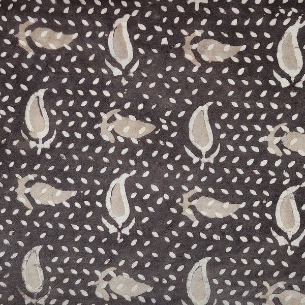 Pure Cotton Dabu Kashish Grey With Off White  Kairi Design Hand Block Print Fabric