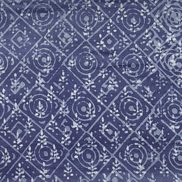 Pure Cotton Dabu Dark Navy Blue With Diamond Intricate Flower Hand Block Print Fabric