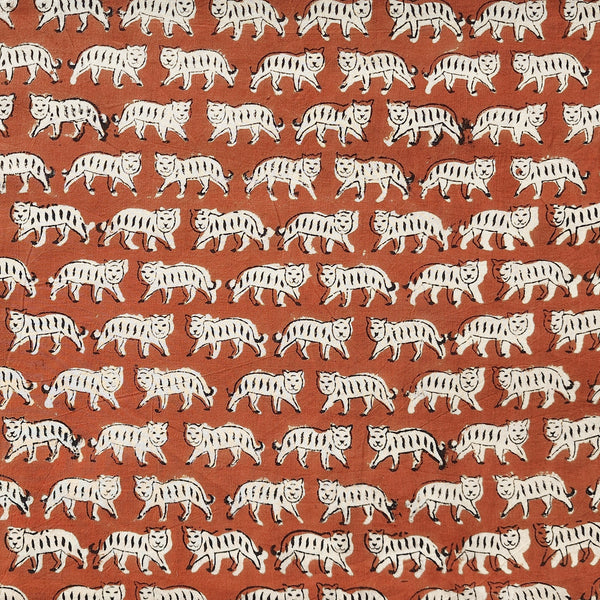 Pure Cotton Bagru Red With Cream Small Tiger Motif Hand Block Print Fabric