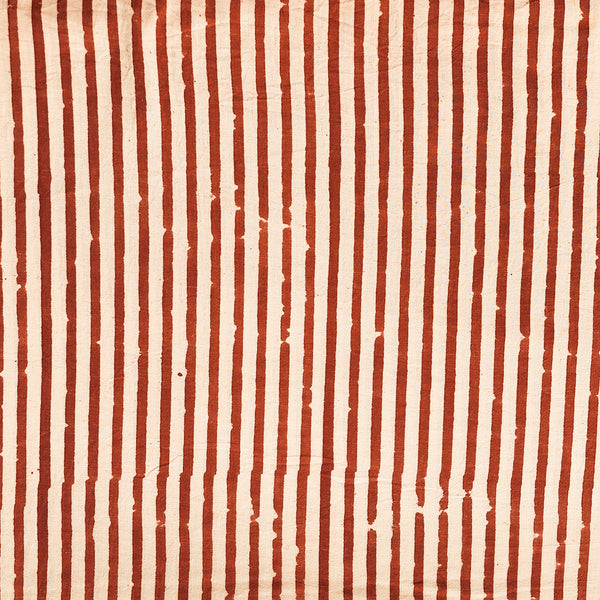 Pure Cotton Bagru Cream With Red Strips Hand Block Print Fabric