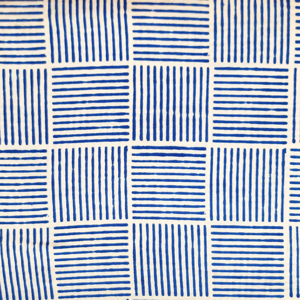 Pure Cotton Bagru Cream With Blue Strip Blocks  Hand Block Print Fabric