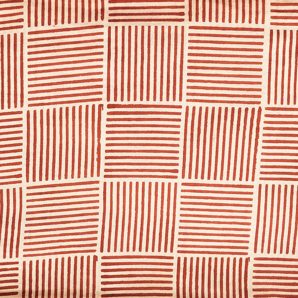 Pure Cotton Bagru Cream With Red Strip Blocks Hand Block Print Fabric