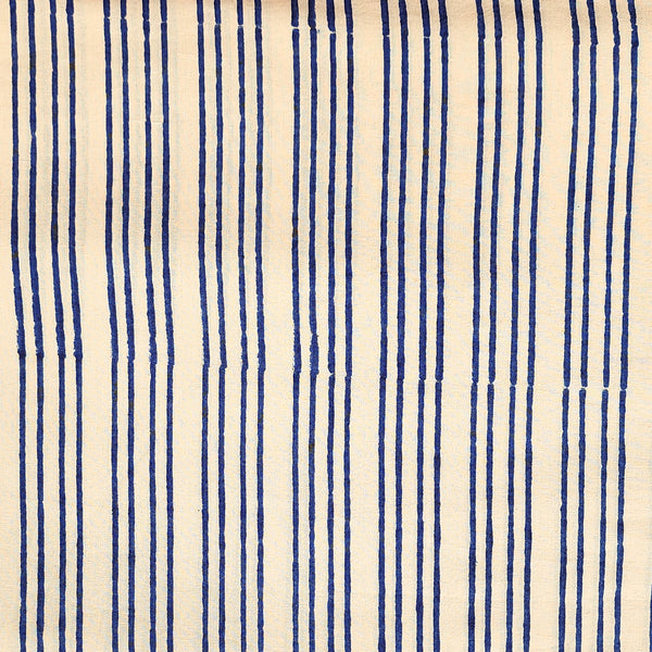 Pure Cotton Bagru Cream With Blue Stripes Hand Block Print Fabric