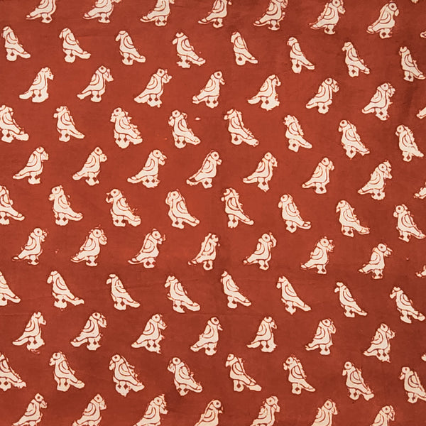 Pure Cotton Bagru Red With Cream  Bird  Motif Hand Block Print Fabric