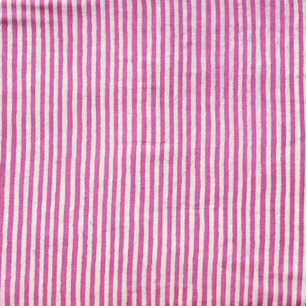 Pure Cotton Dabu White With Pink Stripes Hand Block Print Fabric