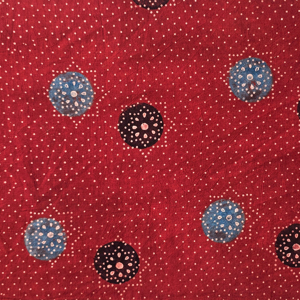 Pure Cotton Red With Black And Blue Star Motif Hand Block Print Fabric