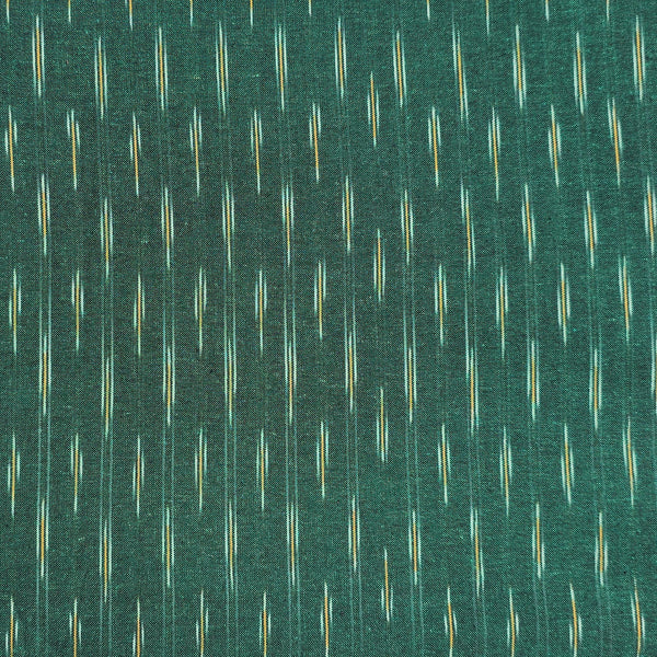 Pure Cotton Ikkat Green With White And Yellow Fines Weaves Woven Fabric