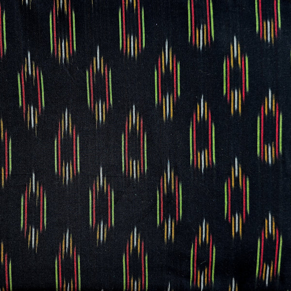 Pure Cotton Ikkat Black With MultiColor Motif Weaves Woven Fabric