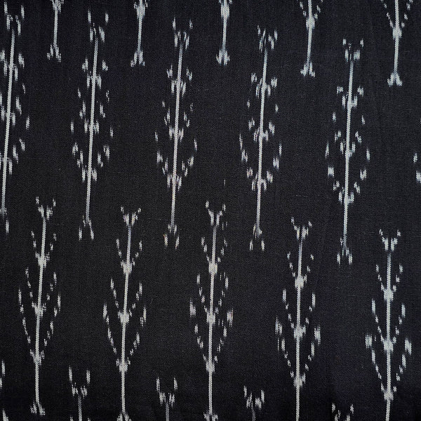 Pure Cotton Ikkat Black With White Plant Woven Fabric