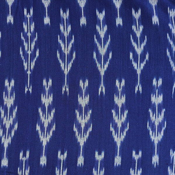 Pure Cotton Ikkat Navy Blue  With White Plant Woven Fabric