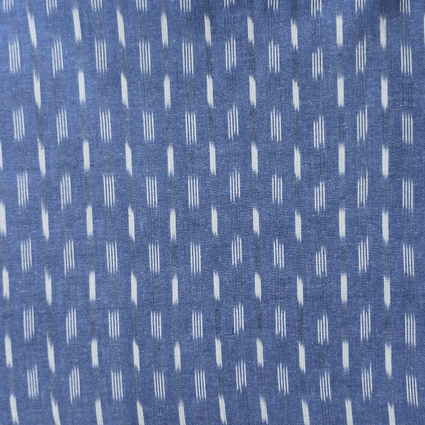 Pure Cotton Ikkat Powder Blue With White Short Dash Weaves Woven Fabric