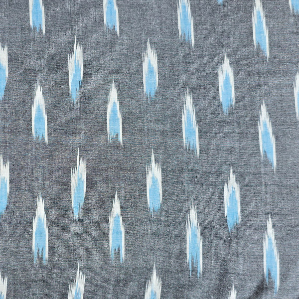 Pure Cotton Ikkat Grey With Blue Tiny Weaves Woven Fabric