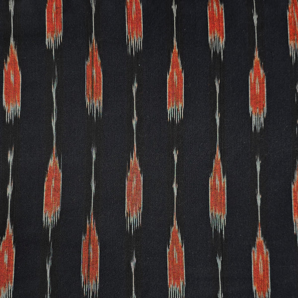 Pure Cotton Ikkat Black With Orange Candy Rocket Weaves Woven Fabric