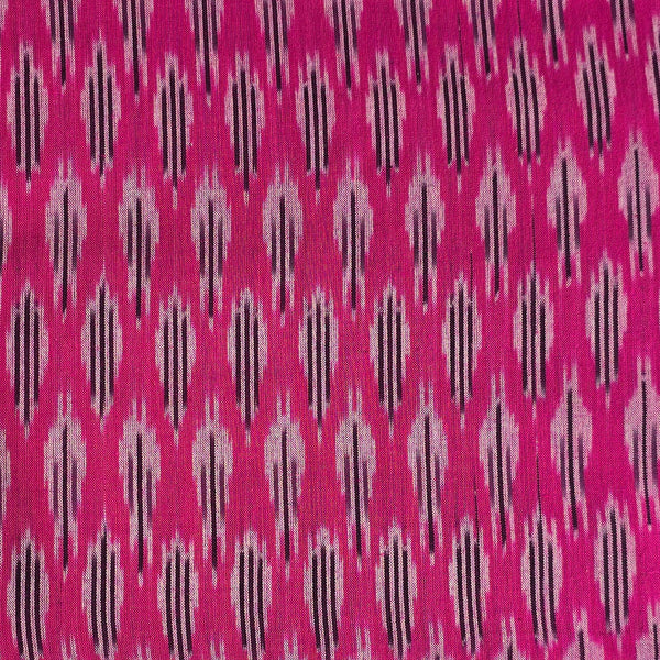 Pure Cotton Ikkat Pink With Navy Blue Weaves Woven Fabric