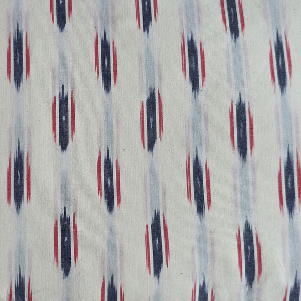 Pure Cotton Ikkat White With Grey And Red Weaves Woven Fabric