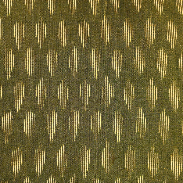 Pure Cotton Ikkat Green With White Weaves Hand Woven Fabric