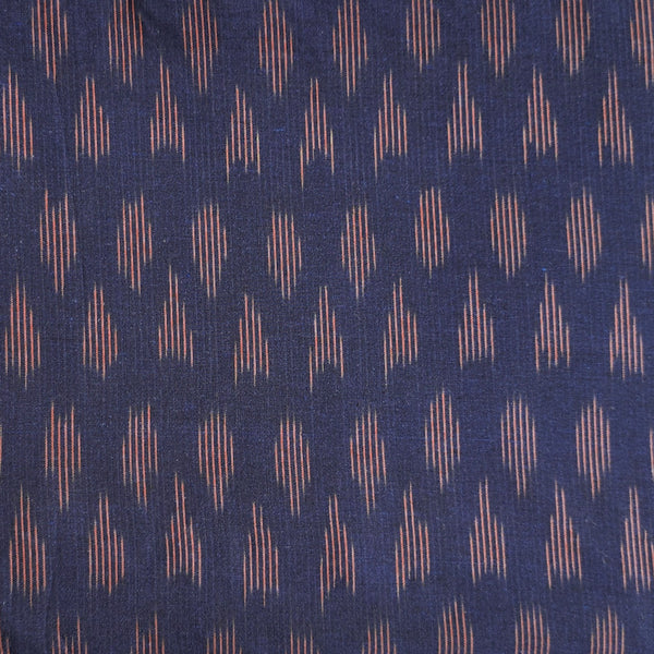 Pure Cotton Ikkat Navy Blue With Orange Weaves Hand Woven Fabric