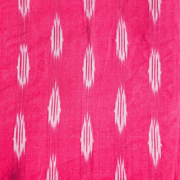 Pure Cotton Ikkat Pink With White Weaves Woven Fabric