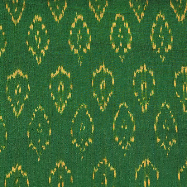 Pure Cotton Ikkat Green  With Yellow Motif  Woven Fabric