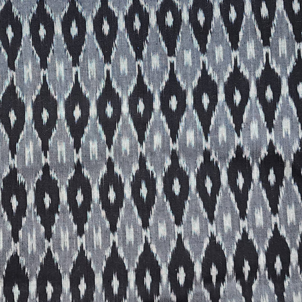 Pure Cotton Ikkat Black  With Grey  Leaves Woven Fabric