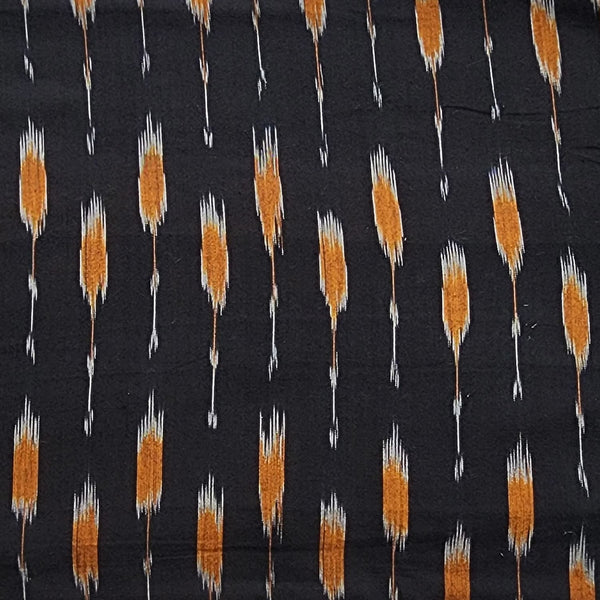 Pure Cotton Ikkat Black With Light Orange Candy Rocket Weaves Woven Fabric