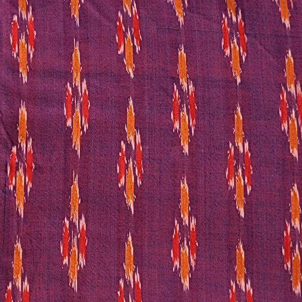 Pure Cotton Ikkat Purple With Yellow Red  Motifs Weaves Woven Fabric