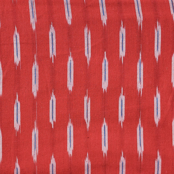 Pure Cotton Ikkat Red With Blue Distance Stripes Woven Fabric