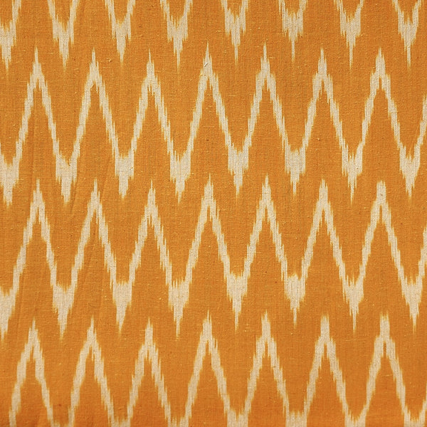 Pure Cotton Ikkat Orange With Off White Zig-Zag Weaves Woven Fabric