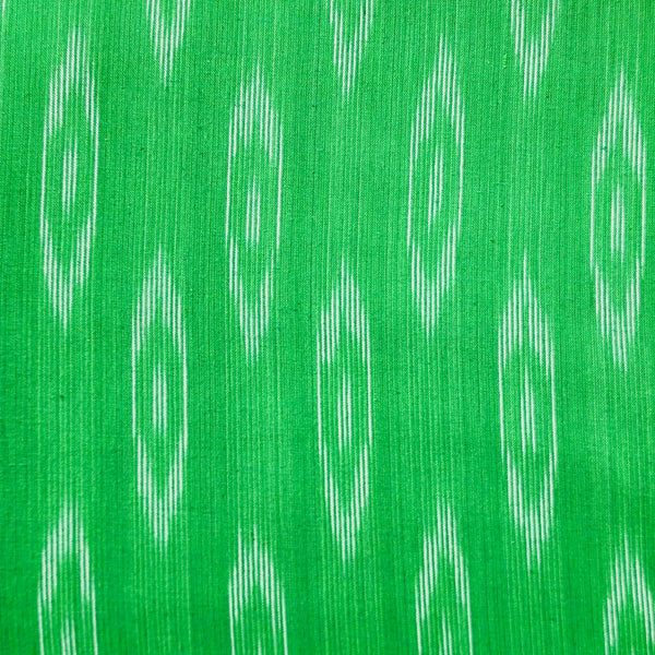 Pure Cotton Ikkat Green With White Motifs Weaves Woven Fabric