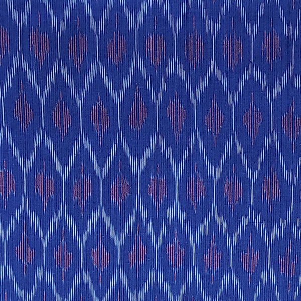 Pure Cotton Ikkat Blue With White And Red Honey Comb Weaves Woven Fabric