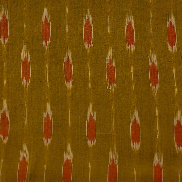 Pure Cotton Ikkat Mustard With Orange Motif Woven Fabric