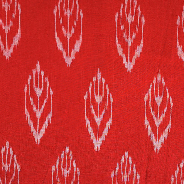 Pure Cotton Ikkat Red With Off White Motif Weaves Woven Fabric