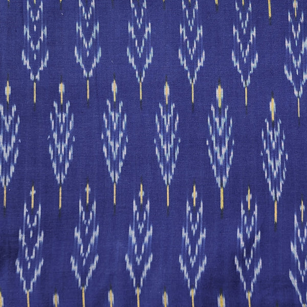 Pure Cotton Ikkat  Blue With White Plant Woven Fabric