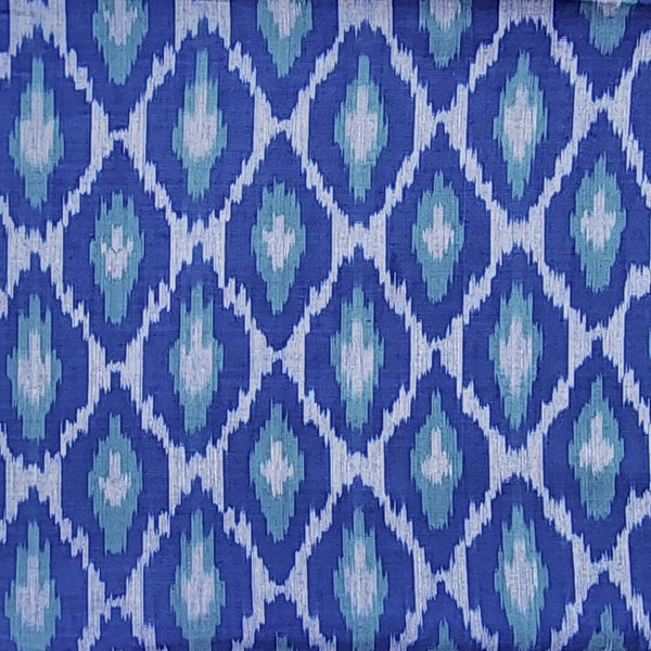 Pure Cotton Ikkat Blue With White Honey Comb Weaves Woven Fabric