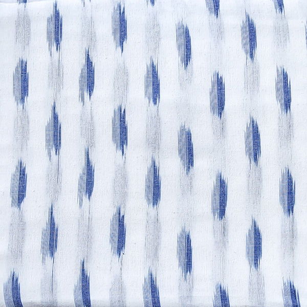 Pure Cotton Ikkat White With Blue Motifs Weaves Woven Fabric