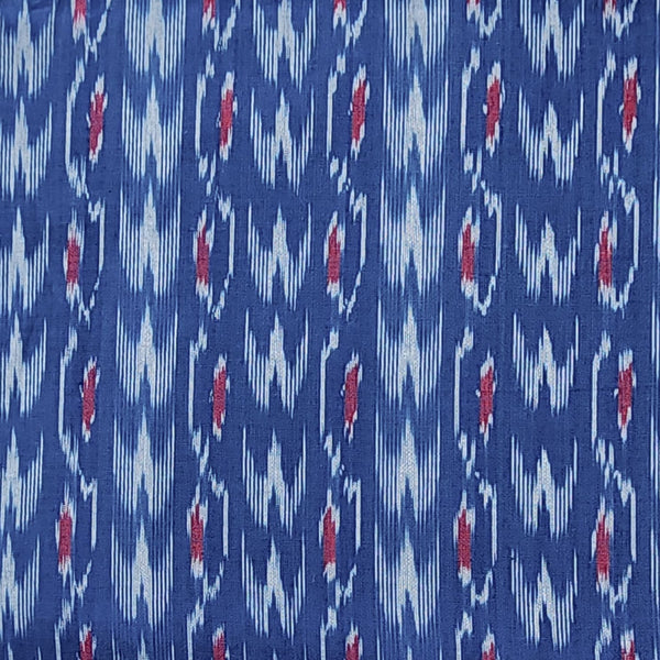 Pure Cotton Ikkat Blue With White Flower Creeper Woven Fabric