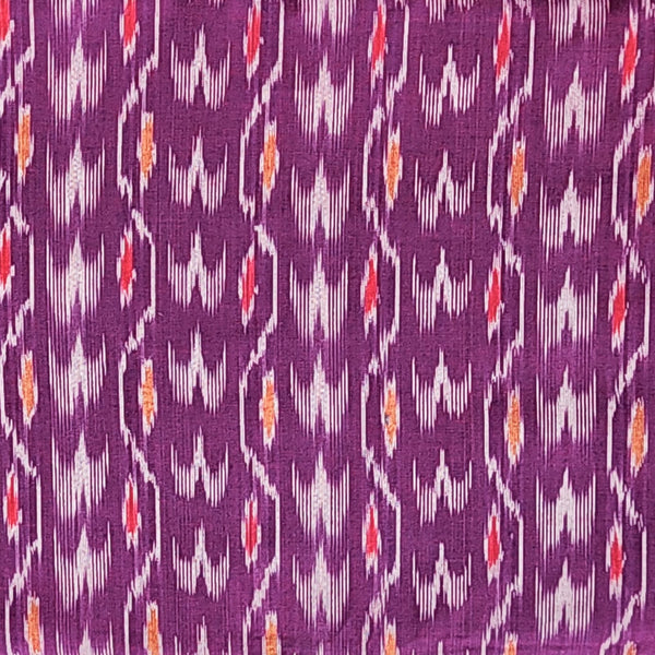 Pure Cotton Ikkat Purple With White Flower Creeper Woven Fabric